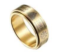 TQWSVUM Norse Viking Spinner Runes Ring for Men - Stainless Steel Letter Runes Mjolnir Rotating Ring - Hip Hop Punk Odin Thor's Hammer Valknut Symbol Finger Ring Jewelry (Style : Gold_12)