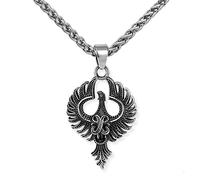 TQWSVUM Phoenix Pendant Necklace - Men Women Stainless Steel Vintage Phoenix Animal Talisman - Fashion Hip Hop Rock Biker Charm Punk Phoenix Head Jewelry