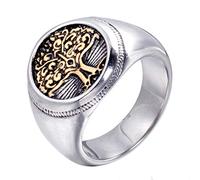 TQWSVUM Stainless Steel Dual Color Tree Of Life Signet Ring,Norse Mythology Yggdrasil Men Viking Ring,Classic Vintage Gothic Charm Viking Jewelry Gift