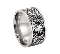TQWSVUM Stainless Steel Tree of Life Ring for Men, Nordic Viking Odin Crow Celtic Knot Ring, Handmade Vintage Yggdrasil Amulet Pirate Jewelry Size 7-12