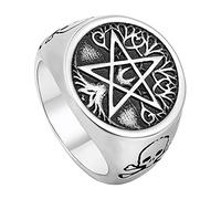 TQWSVUM Tree of Life Satan Pentagram Ring,Viking Yggdrasil Skull Pattern Signet Ring,Men Woman Stainless Steel Vintage Punk Gothic Nordic Mythology Jewelry