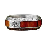 TQWSVUM Tree of Life Wood Inlay Wedding Band for Men Women- Viking Vintage Rune Yggdrasil Ring - 8MM Stainless Steel Norse Celtic Knot Tree of Life Ring Pagan Jewelry (Style : Vintage_11)