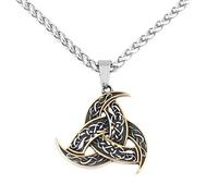 TQWSVUM Triple Horn of Odin Necklace for Men, Viking Celtic Knot Trinity Pendant Stainless Steel Chain, Norse Runes Slavic Icelandic Vintage Amulet Charm Biker Jewelry