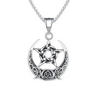 TQWSVUM Triple Moon Goddess Necklace for Women Men - Stainless Steel Celtic Triquetra Knot Amulet Pendant - Hollow Out Pentagram Crescent Moon Irish Knot Pagan Gothic Jewelry