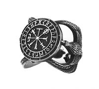 TQWSVUM Vegvisir Norse Viking Compass Raven Ring - Men Women Stainless Steel Vintage Magic Compass Futhark Ring Jewelry