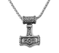 TQWSVUM Viking Celtic Knot Mjolnir Necklace -Nordic Men's Stainless Steel Thor's Hammer Vintage Amulet Pendant -Handmade Fashion Statement Sweater Clavicle Chain Jewelry