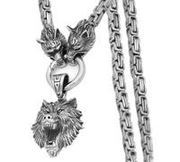 TQWSVUM Viking Celtic Wolf Head Pendant King Chain Necklace, Nordic Men Stainless Steel Odin Fenrir Totem Amulet, Vintage Gothic Animal Pagan Jewelry Gift