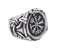 TQWSVUM Viking Compass Ring, Men's Stainless Steel Dragon Ouroboros Ring, Nordic Vegvisir Pirate Handmade Animal Amulet Jewelry