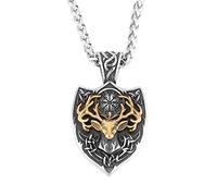 TQWSVUM Viking Deer Head Shield Necklace for Men Women -Nordic Vegvisir Celtic Knot Gold Elk Head Pendant -Vintage Stainless Steel Compass Deer Antlers Cute Animal Jewelry
