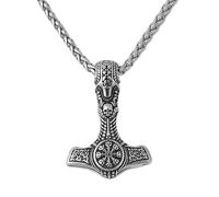 TQWSVUM Viking Helm of Awe Thor's Hammer Necklace - Norse Mythology Mjolnir Stainless Steel Skull Pendant for Men - Fashion Vintage Celtic Knot Talisman Clavicle Chain Jewelry