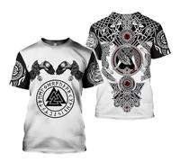TQWSVUM Viking Novelty Men Women Short Sleeve T-Shirt - Norse Mythology Printed Large Size Vintage O-Neck Mesh T-Shirt