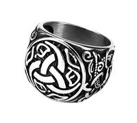 TQWSVUM Viking Odin Triple Horn Ring - Mens Norse Celtic Knot Dragon Stainless Steel Ring - Medieval Vintage Fashion Hip Hop Street Pagan Pirate Jewelry Size 9-13