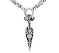 TQWSVUM Viking Odin's Gungnir Spear Necklace for Men -Nordic Stainless Steel Arrowhead Pendant with Byzantine Chain - Handmade Vintage Heavy Chunky Chain Pagan Jewelry