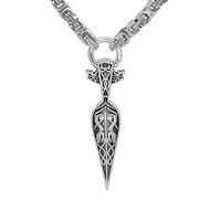 TQWSVUM Viking Odin's Gungnir Spear Necklace for Men -Nordic Stainless Steel Arrowhead Pendant with Byzantine Chain - Handmade Vintage Heavy Chunky Chain Pagan Jewelry