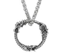 TQWSVUM Viking Ouroboros Dragon Pendant Necklace - Men's Stainless Steel Odin Celtic Wolf Amulet - Nordic Vintage Gothic Round Dragon Head Teens Punk Animal Jewelry