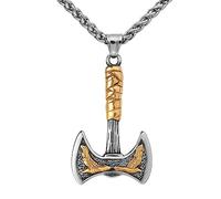 TQWSVUM Viking Ravens Axe Necklace -Men Stainless Steel Norse Mythology Huginn and Muninn Amulet Pendant - Dual Color Odin Crow Totem Vintage Hip Hop Animal Jewelry