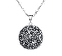 TQWSVUM Viking Runes Tree of Life Necklace for Men - Norse Vintage Stainless Steel World Tree Yggdrasil Pendant - Handmade Metal Pagan Amulet Sweater Chain Fathers Day Jewelery