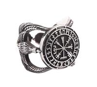 TQWSVUM Viking Runes Vegvisir Compass Ring for Men - Norse Mythology Odin Raven Stainless Steel Ring - Vintage Fashion Animal Jewelry
