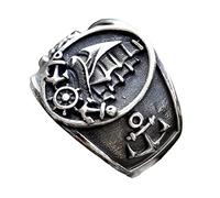 TQWSVUM Viking Ship's Anchor Ring for Men - Nordic Vintage Pirate Sailboat Stainless Steel Ring - Handmade Compass Signet Ring Gothic Punk Biker Halloween Jewelry
