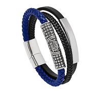 TQWSVUM Viking Stainless Steel Valknut Bead Bracelet -Men Women Nordic Bead Leather Braided Wristband - Handmade Odin Symbol Cuff Bangle Amulet Jewelry