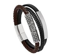 TQWSVUM Viking Stainless Steel Valknut Bead Bracelet -Men Women Nordic Bead Leather Braided Wristband - Handmade Odin Symbol Cuff Bangle Amulet Jewelry