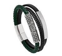 TQWSVUM Viking Stainless Steel Valknut Bead Bracelet -Men Women Nordic Bead Leather Braided Wristband - Handmade Odin Symbol Cuff Bangle Amulet Jewelry