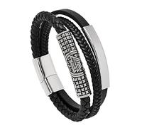 TQWSVUM Viking Stainless Steel Valknut Bead Bracelet -Men Women Nordic Bead Leather Braided Wristband - Handmade Odin Symbol Cuff Bangle Amulet Jewelry