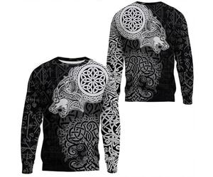 TQWSVUM Viking Sweatshirt for Men Women - Norse Mythology Odin Crow/Fenrir Graphic Pullover Crewneck Long Sleeve Tops