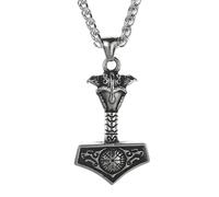 TQWSVUM Viking Thor's Hammer Compass Amulet Necklace for Men - Nordic Odin Mjolnir Wolf Head Vegvisir Pendant with Stainless Steel Chain - Norse Vintage Pagan Jewelry