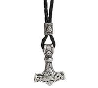 TQWSVUM Viking Thor's Hammer Pendant With Valknut Rune Bead Leather Necklace,Men Stainless Steel Odin Mjolnir Celtic Knot Amulet,Vintage Charm Nordic Spirit Jewelery