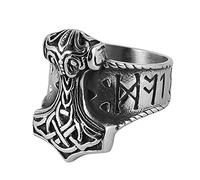 TQWSVUM Viking Thor's Hammer Ring for Men - Nordic Stainless Steel Mjolnir Celtic Knot Ring - Vintage Fashion Punk Biker Amulet Pirate Jewelry