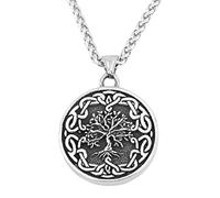 TQWSVUM Viking Tree Of Life Necklace,Mens Celtic Knot Yggdrasil Totem Stainless Steel Amulet Pendant, Nordic Fashion Vintage Hip Hop Biker Charm Statement Jewelry