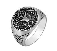 TQWSVUM Viking Tree Of Life Yggdrasil Celtics Knot Ring, Men's Stainless Steel Norse Amulet Jewellery, Vintage Pagan Band Thumb Rings