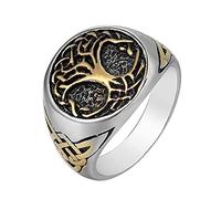 TQWSVUM Viking Tree Of Life Yggdrasil Celtics Knot Ring, Men's Stainless Steel Norse Amulet Jewellery, Vintage Pagan Band Thumb Rings