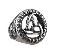 TQWSVUM Viking Triple Horn Of Odin Ring,Nordic Runic Women Men Stainless Steel Ring, Middle Ages Handmade Vintage Asatru Pagan Viking Jewelry