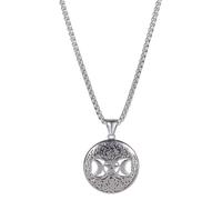 TQWSVUM Viking Triple Moon Tree of Life Necklace for Men Women - Stainless Steel Celtic Knot Yggdrasil Pentagram Pendant Pagan Amulet - Nordic Jewelry Gifts for Brother Boyfriends Son