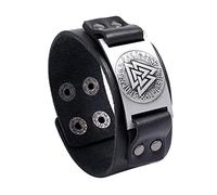 TQWSVUM Viking Valknut Leather Bracelet for Men Women - Nordic Odin Symbol Wide Leather Wristband - Fashion Medieval Pirate Pagan Amulet Jewelry Gift