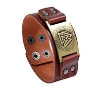TQWSVUM Viking Valknut Leather Bracelet for Men Women - Nordic Odin Symbol Wide Leather Wristband - Fashion Medieval Pirate Pagan Amulet Jewelry Gift