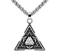TQWSVUM Viking Valknut Pendant Necklace For Men Women,Norse Myth Odin Symbol Raven Stainless Steel Necklace, Unisex Fashion Vintage Hip Hop Pagan Talisman Jewelry