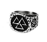 TQWSVUM Viking Valknut Ring -Men's Nordic Triangle Odin Symbol Stainless Steel Ring - Vintage Hip Hop Pagan Amulet Pirate Jewelry Charm Party