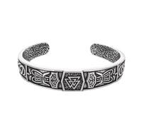 TQWSVUM Viking Valknut Stainless Steel Bangle for Men - Nordic Vintage Odin Symbol Celtic Knot Open Cuff Bracelet - Handmade Gothic Street Punk Amulet Wristband Jewelry