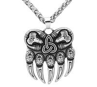 TQWSVUM Viking Veles Bear Paw Celtic Knot Pendant Necklace,Men Stainless Steel Bear Claw Trinity Knot Berserker Amulet,Gothic Style Vintage Warrior Spirit Pagan Slavic Jewelry