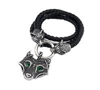 TQWSVUM Viking Wolf Head Pendant Braided Leather Necklace - Men Stainless Steel Celtic Wolf Necklace - Nordic Odin Fenrir Animal Amulet Father's Day Gift