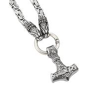 TQWSVUM Viking Wolf Mjolnir Stainless Steel King Chain Necklace, Nordic Men Celtic Knot Thor's Hammer Pendant, Vintage Fashion Punk Amulet Norse Pagan Jewelry