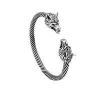 TQWSVUM Viking Wolf Stainless Steel Bangle for Men - Norse Odin Double Wolf Head Fenrir Cuff Bracelet - Handmade Classic Vintage Punk Fashion Animal Amulet Jewelry