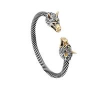 TQWSVUM Viking Wolf Stainless Steel Bangle for Men - Norse Odin Double Wolf Head Fenrir Cuff Bracelet - Handmade Classic Vintage Punk Fashion Animal Amulet Jewelry