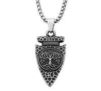 TQWSVUM Viking Yggdrasil Necklace for Men - Nordic Stainless Steel Arrowhead Tree of Life Pendant Necklace - Vintage Fashion Cool Gothic Spear Head Amulet Pirate Jewelry