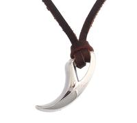 TQWSVUM Wolf Tooth Necklace -Men Women Viking Wolf Fang Pendant Adjustable Leather Rope Necklace - Nordic Stainless Steel Tribal Wolf Tooth Animal Pagan Amulet Jewelry