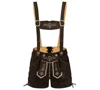 TR Martha Women's 100% Suede Traditional Leather Trousers Short Hotpants Traditional Leather Trousers Women's Short Oktoberfest Leather Trousers, dark brown, 38W