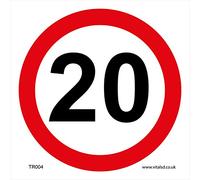 TR004 Traffic Sign 20 MILES PER HOUR Signs 200mm x 200mm .STICKER/SAV - WHITE BACKGROUND